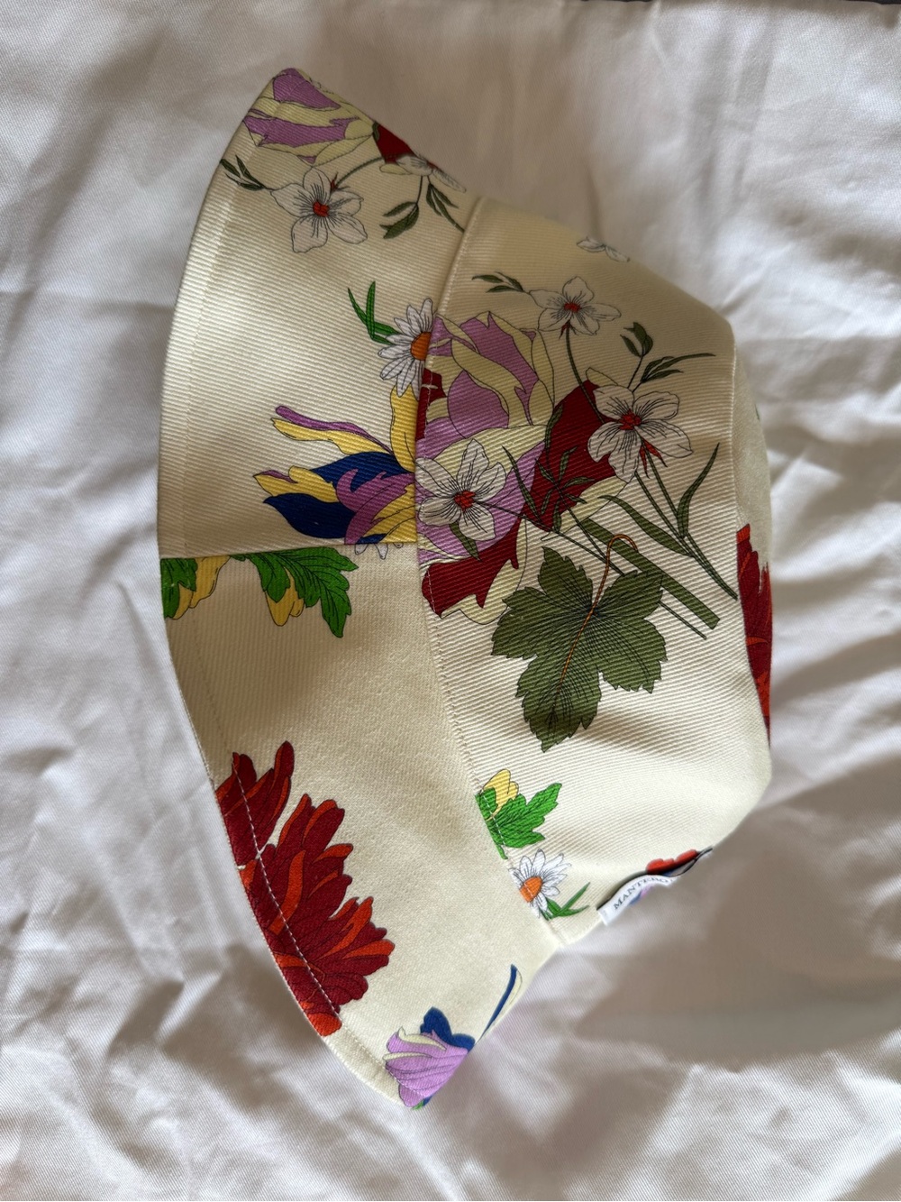 Mantero 1902 Italian Bucket Hat Ivory Floral Print Made in Italy Size M - NWOT - Picture 1 of 7